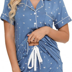 ng Femei Buton în jos pijama set V-Neck mânecă scurtă Sleepwear Soft Pj Seturi S