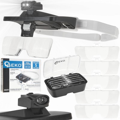Set lupa de cap cu iluminare LED, 5 seturi lentile, Geko G03219 foto