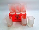 6 Pahara shot Jagermeister cutia originala sticla mata logo in alb 100 ml marcate la 2 si 4 cl