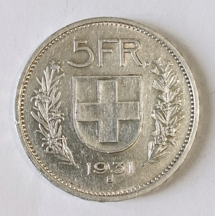 ELVETIA 5 FRANCI 1931 TIP 1 ARGINT TIP 1 POZA IN DESCRIERE XF ( CITITI DESCRIEREA )