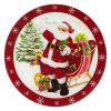 Farfurie Crăciun, Model Moș Crăciun și Sanie, Sticlă, Diametru 26.5 cm, Roșu, Oem