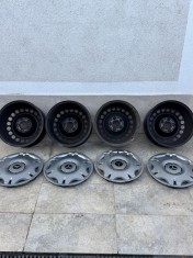 4 jante tabla 7J x 16H2 ET 31, 5 x 112, originale Mercedes, cu capace ornament pt. Mercedes C200, C220 W203, ani 2000-2007