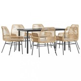 Cumpara ieftin Set de sufragerie de gradina de 7 piese sticla poliratan maro