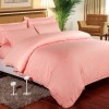 Lenjerie de pat matrimonial cu husa de perna dreptunghiulara, Elegance, damasc, dunga 1 cm 130 g/mp, Peach, bumbac 100%