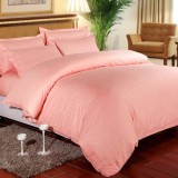 Cumpara ieftin Lenjerie de pat matrimonial cu husa de perna dreptunghiulara, Elegance, damasc, dunga 1 cm 130 g/mp, Peach, bumbac 100%