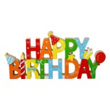 Indicator Decorativ Petrecere, Multicolor, Lemn, 30x14cm, Happy Birthday