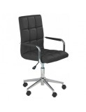 Scaun birou ergonomic, HM Gonzo 2, cadru cromat, tapiterie piele ecologica, mecanism de balans, roti pivotante, 90 kg, negru