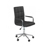 Scaun birou ergonomic, HM Gonzo 2, cadru cromat, tapiterie piele ecologica, mecanism de balans, roti pivotante, 90 kg, negru