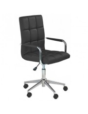 Scaun birou ergonomic, HM Gonzo 2, cadru cromat, tapiterie piele ecologica, mecanism de balans, roti pivotante, 90 kg, negru