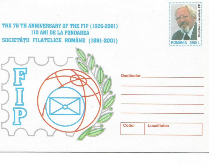 (B) plic -(cod 206/2001)-110 ani de la fondarea societatii filatelice Romane