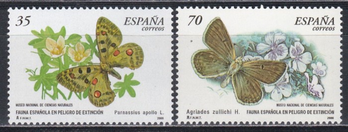 Spania 2000 - Fluturi - Specii rare, MNH