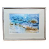 E154 Tablou, Peisaj de noiembrie, tehnici mixte hartie, inramat, 42x32cm