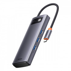 Baseus Metal Gleam Series 6 în 1 HUB Docking Station USB Tip C - 3 X USB 3.2 Gen.1 / 1 X Power Delivery / 1 X Cititor De Carduri SD / 1 X Cititor De C