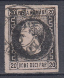 ROMANIA 1866 LP 20 c CAROL FAVORITI 20 PARALE HARTIE SUBTIRE STAMPILAT