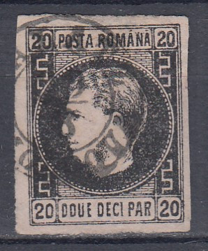 ROMANIA 1866 LP 20 c CAROL FAVORITI 20 PARALE HARTIE SUBTIRE STAMPILAT foto