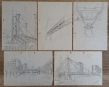 Poduri si pasarele// desene in perspectiva, anii &#039;80, Peisaje, Acuarela, Altul