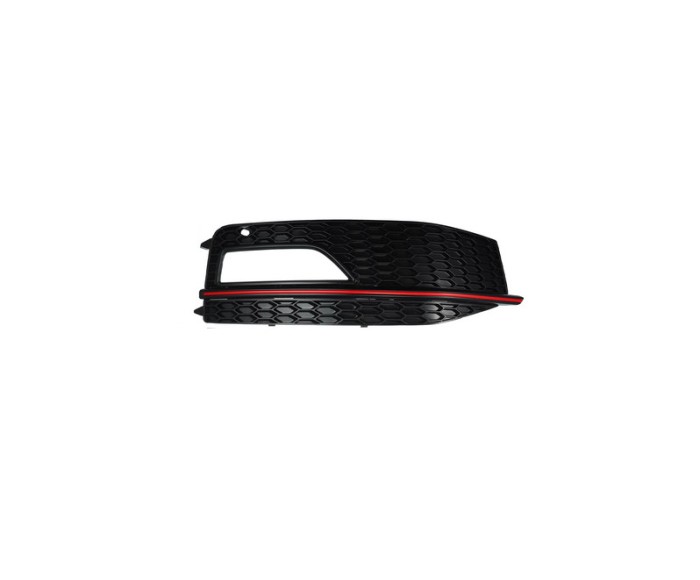 Grila bara protectie, spoiler Audi A4/S4 (B8), 11.2011-12.2015, model: S-LINE, montare fata, dreapta, CU material rosu; gauri proiectoare, RapidAuto