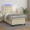 vidaXL Pat cu arcuri, saltea și LED, crem, 100x200 cm, piele ecologică 3135929