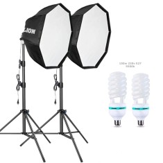 Kit Studio Foto-Video Dublu: 2 x Softbox Parabolic, 2 x Bec 150W 5500K, 2 x Stativ Aluminiu 200 cm, Iluminat Continuu Profesional