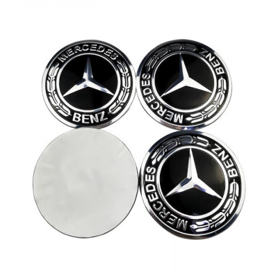 Stickere Mercedes din tabla autoadezive 56mm pentru jante aliaj new black foto