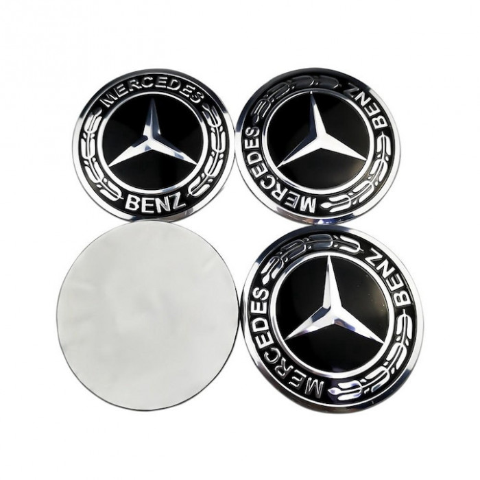 Stickere Mercedes din tabla autoadezive 56mm pentru jante aliaj new black