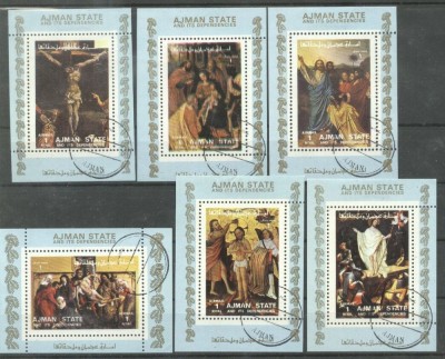 Ajman - Paintings, Religion, 6 mini perf.sheet, used AH.062 foto