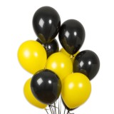 Set 10 Baloane Latex Galben/Negru 30cm Ropet - Aniversare, Nunta, Botez, Petrecere - Decoratiuni Evenimente Speciale