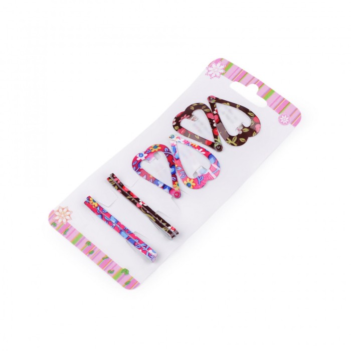 Set 8 agrafe pentru par cu motiv floral 37 mm Multicolor