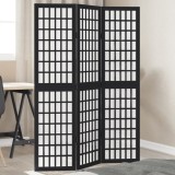 vidaXL Paravan de cameră cu 3 panouri, negru, lemn masiv paulownia 358765