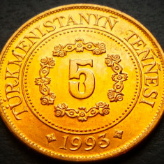 Moneda exotica 5 TENNESI - TURKMENISTAN, anul 1993 * cod 4309 = UNC