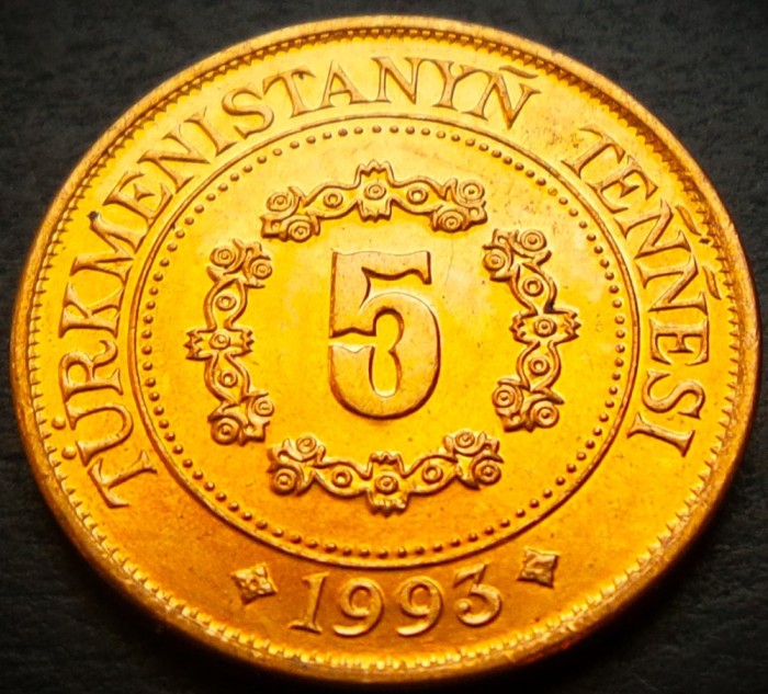 Moneda exotica 5 TENNESI - TURKMENISTAN, anul 1993 * cod 4309 = UNC