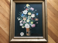 Tablou,pictura in ulei pe panza,vaza cu flori foto