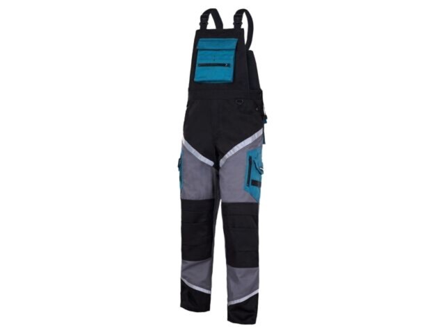 Dungareși de protecție LAHTI PRO L4060203, mărimea L, negru-gri-turcoaz cu reflectorizant 270g/m&sup2;