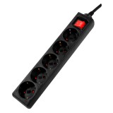 PRELUNGITOR SPACER, Schuko x 5, conectare prin Schuko (T), cablu 1.8 m, 16 A, max. 3500W, protectie supratensiune, protectie copii, negru, &quot;PP-5-18 v2