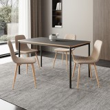 Set masa cu 4 scaune Lindesberg, gri si maro deschis, 140x80 cm