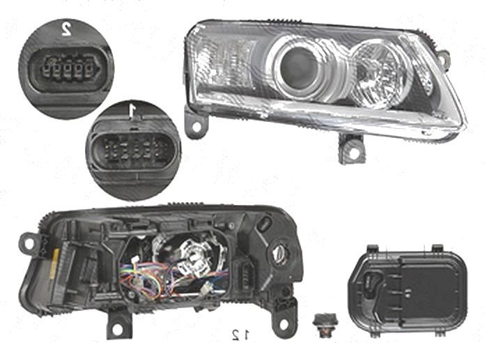 Far Audi A6 (C6), 05.2004-10.2008, fata, Dreapta, xenon; cu daytime running light; D2S+P21W+PY21W+W5W; electric; fara unitate control; fara ballast;