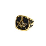 Inel masonic auriu cu simbol Echer si Compas cu Litera G MM986