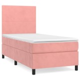 Cumpara ieftin Pat box spring cu saltea, roz, 80x200 cm, catifea