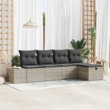 Cumpara ieftin Set de mobilier de grădină cu 5 piese și perne, gri deschis, din ratan poliesteric.