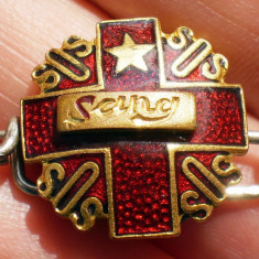 I.445 INSIGNA FRANTA CRUCEA ROSIE DONATOR ONORIFIC DE SANGE SANG SOS 17mm email