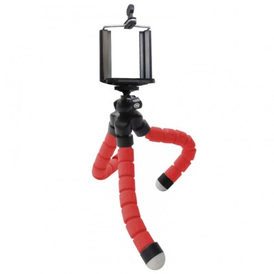 Minitrepied flexibil, portabil, pentru telefoane si camere video, rosu foto