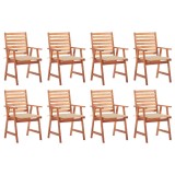 Set 8 Scaune Gradina Lemn Acacia, Perne Impermeabile Bej 50x50cm, vidaXL, Exterior, Terasa, Curte