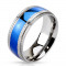 Inel din oțel - f&acirc;șie albastră &icirc;n centru, margini crestate - Marime inel: 60
