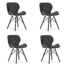 Set 4 scaune bucatarie/living, Lago, piele ecologica, lemn, negru, 47.5x52x74 cm