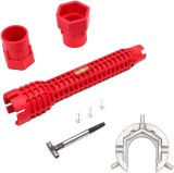 Cheie multifunctionala pentru instalatii sanitare, Plastic/Aliaj aluminiu, Rosu, Oem