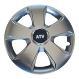 Set 4 Capace Roți 12&rdquo; Gri Metalizat cu Logo ATV &ndash; Compatibile cu Jante de Tablă