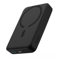 Acumulator extern Baseus Magnetic Mini Wireless Fast Charger, 10000 mAh, 30W + Cablu USB Type-C la Type-C, 30cm, Negru