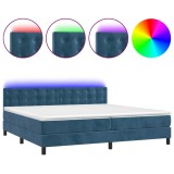 Cumpara ieftin Pat cu arcuri, saltea si LED, bleumarin, 200x200 cm, catifea