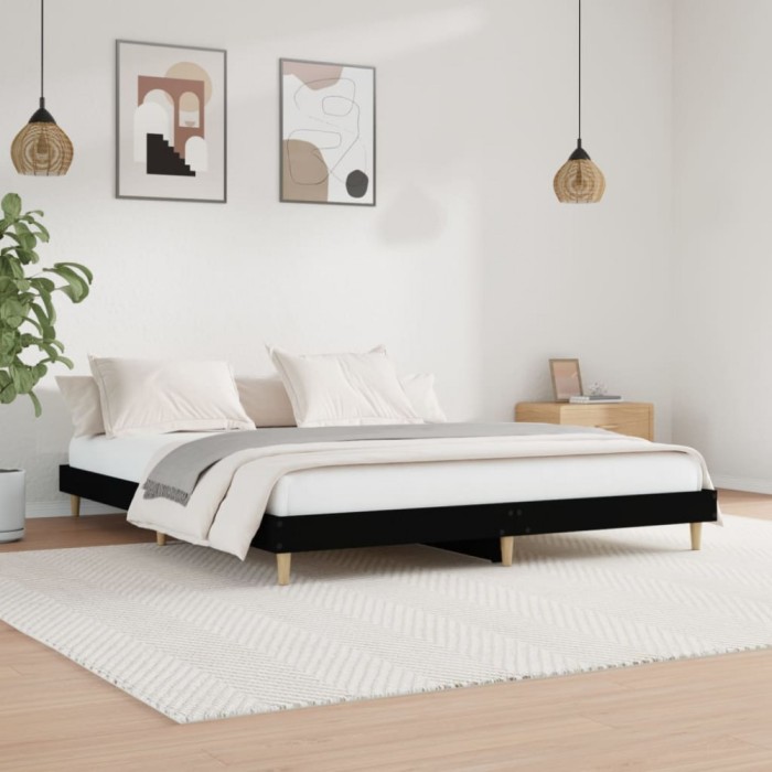 Cadru de pat, negru, 200x200 cm, lemn prelucrat