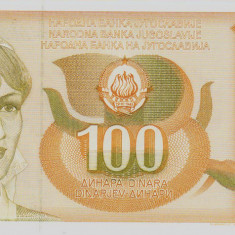 Bancnota Iugoslavia 100 Dinari 1990 - P105 UNC ( replacement - serie ZA )